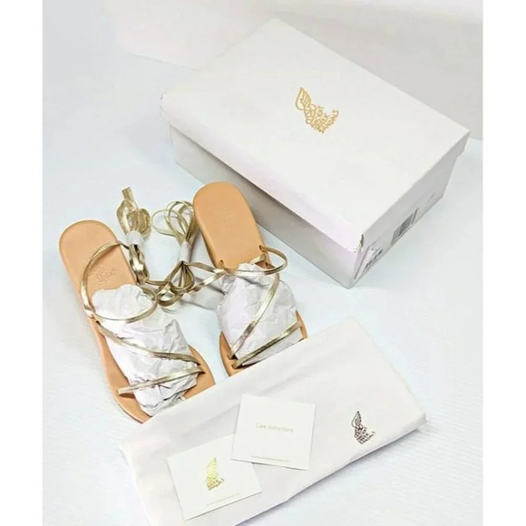 Ancient Greek Sandals Lithi Metallic Leather Wedge Sandals Size 39 (MSRP $370) - Picture 3 of 11